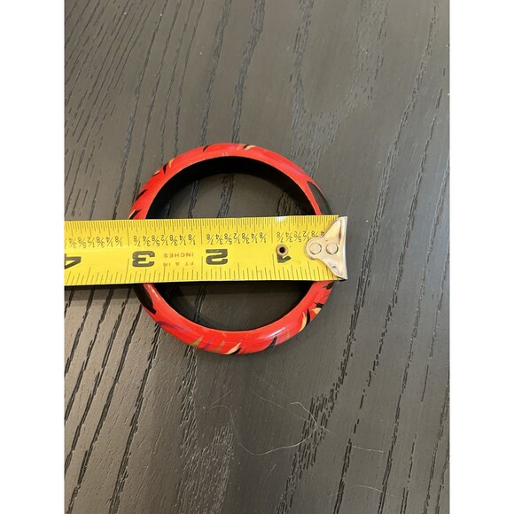 Red‎ Wooden Bangle With Black Green And Yellow - Picture 4 of 4
